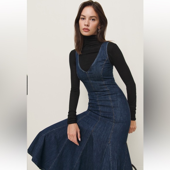 NWT Reformation Serafina Denim Midi Dress - Picture 9 of 11